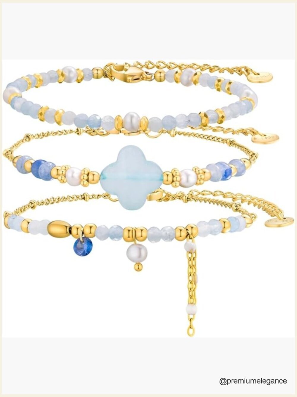 3PCS Stackable Beaded Bracelets Set Natural Stone Crystal Healing Boho Jewelry